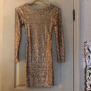 Long sleeve gold sequin dress